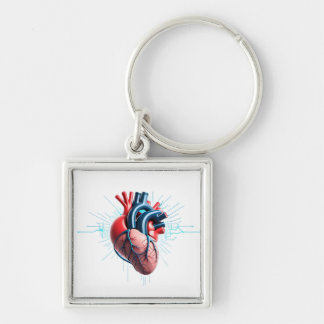 Anatomical Heart – Artistic Medical Illustration Fyrkantig Silverfärgad Nyckelring