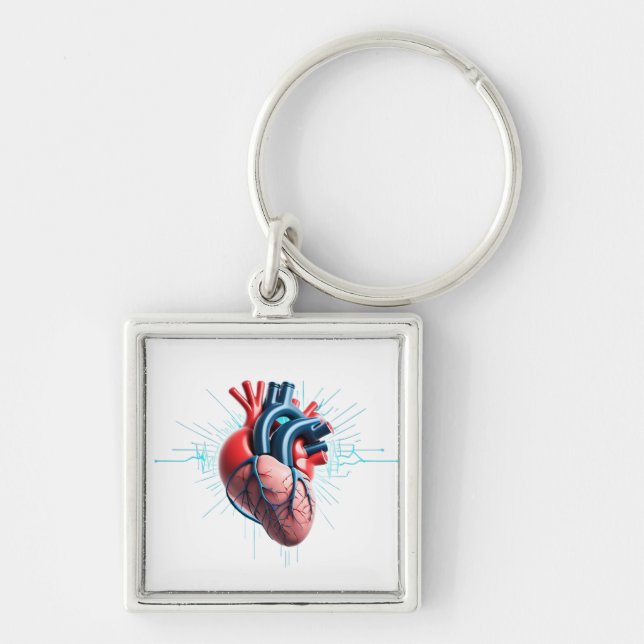 Anatomical Heart – Artistic Medical Illustration  Fyrkantig Silverfärgad Nyckelring (Framsidan)