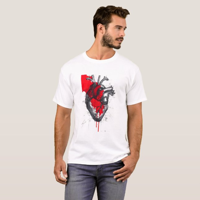 Anatomical Heart Sketch Trash Polka Art T-Shirt (Hel framsida)