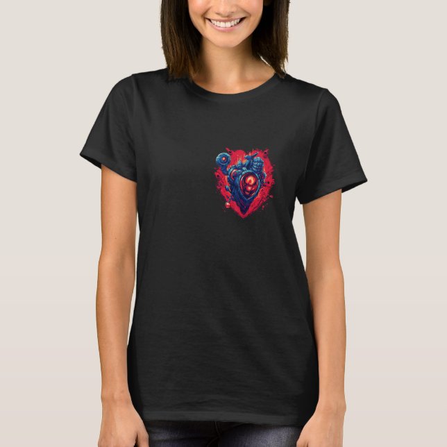 Anatomical Mechanical Heart with Laser Gun Cyberpu T Shirt (Framsida)