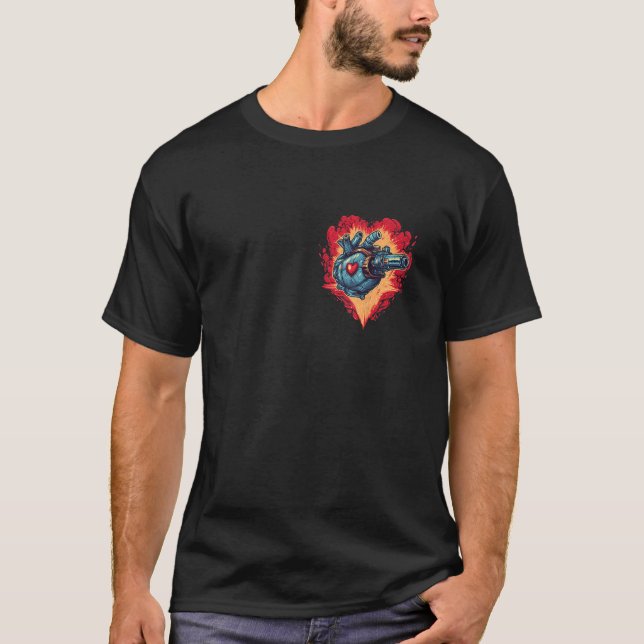 Anatomical Mechanical Heart with Laser Gun Cyberpu T Shirt (Framsida)