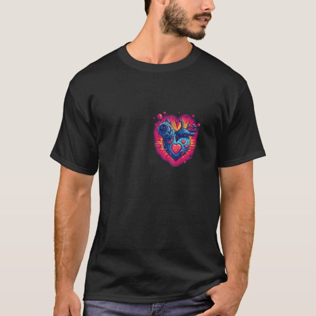 Anatomical Mechanical Heart with Laser Gun Cyberpu T Shirt (Framsida)