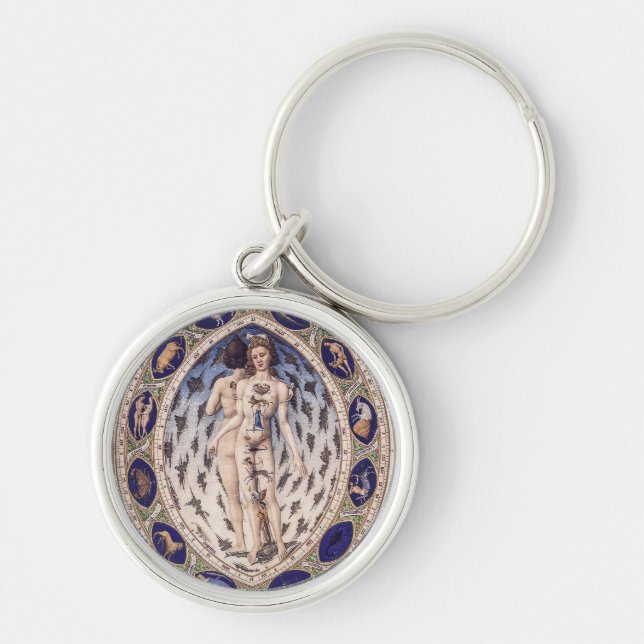 Anatomical Zodiac Man Rund Silverfärgad Nyckelring (Framsidan)
