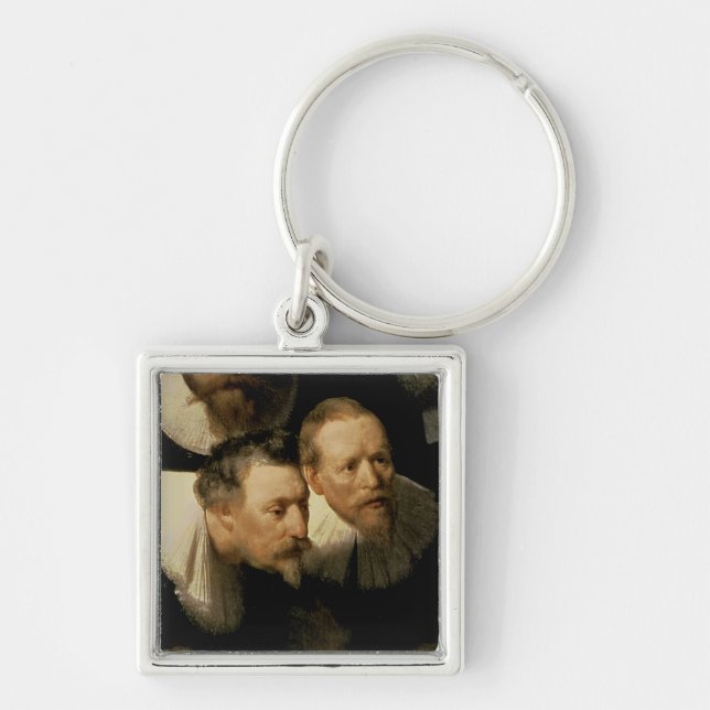 Anatomikursen av Dr. Nicolaes Tulp, 1632 Fyrkantig Silverfärgad Nyckelring (Framsidan)