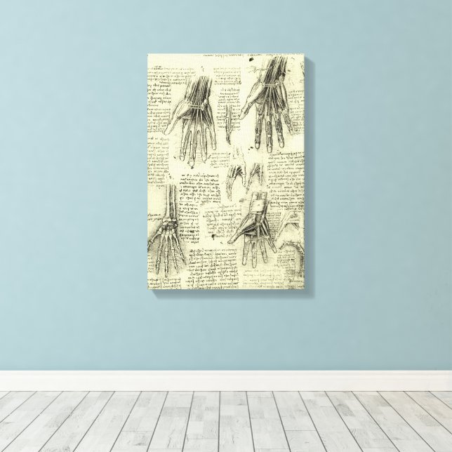 Anatomin hos Human Hand av Leonardo da Vinci Canvastryck (Insitu (trägolv))