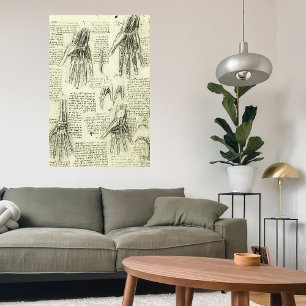 Anatomin hos Human Hand av Leonardo da Vinci Canvastryck