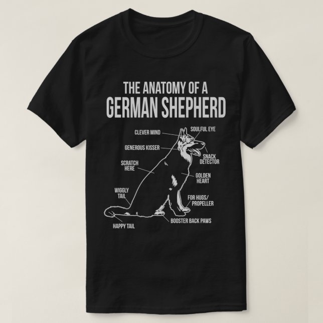 Anatomin i ett bidrag för German shepard Hund avel T Shirt (Design framsida)