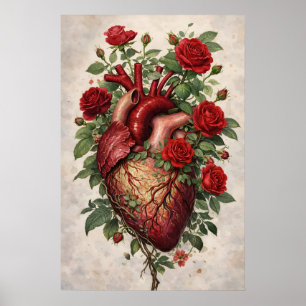 Anatomisk hjärta rosor affisch, botanisk poster