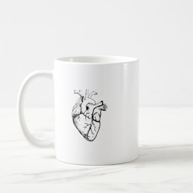 Anatomisk hjärta vintage linjekonst kaffemugg (Vänster)