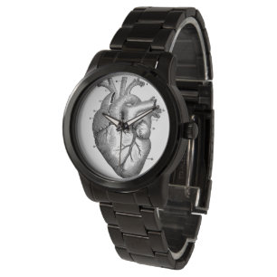 Anatomiskt Heart Dam Black Steel Bracelet Watch Armbandsur
