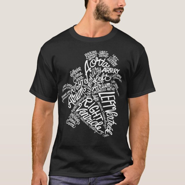 Anatomiskt Heart Medical White Ord Cloud Line Art T Shirt (Framsida)