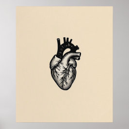 Anatomiskt Heart modern svart minimalistisk konst Poster