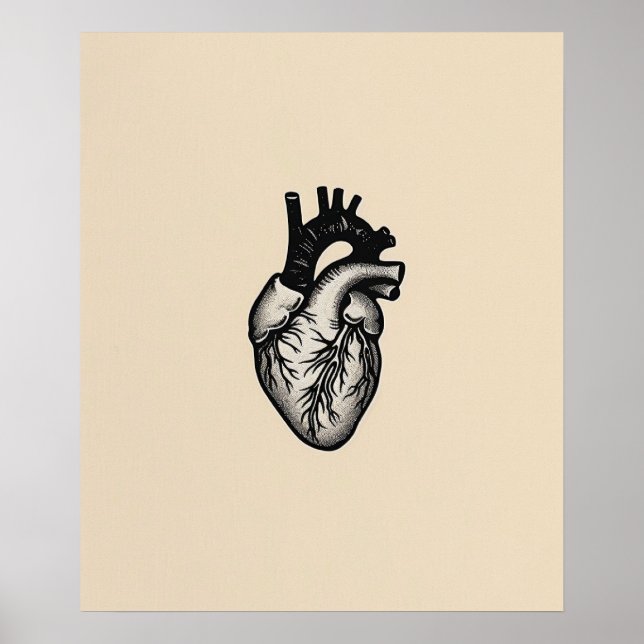 Anatomiskt Heart modern svart minimalistisk konst Poster (Framsidan)