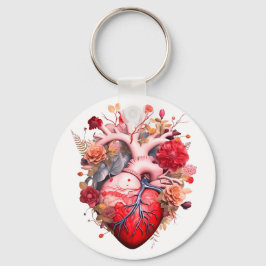 Anatomiskt hjärta med blommor nyckelring