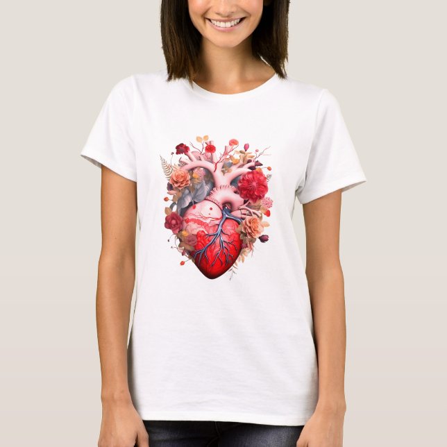 Anatomiskt hjärta med blommor t shirt (Framsida)
