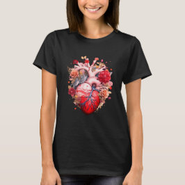 Anatomiskt hjärta med blommor t shirt