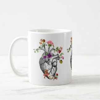 Anatomiskt hjärta och blommor Anatomiskt hjärtprin Kaffemugg