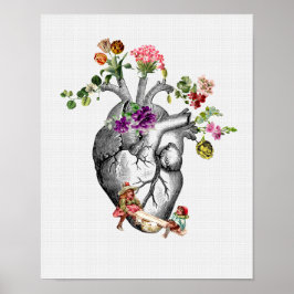 Anatomiskt hjärta och blommor Anatomiskt hjärtprin Poster