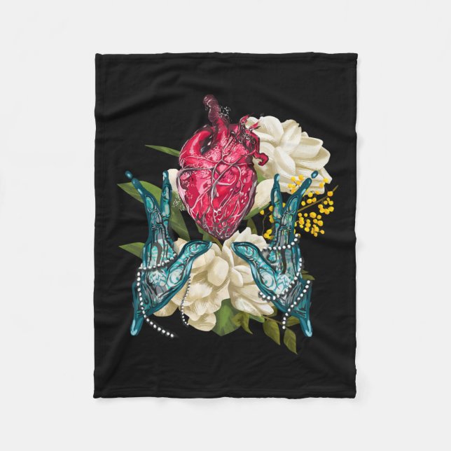 Anatomiskt hjärta och blommor Doktor Valentine Fleecefilt (Framsidan)