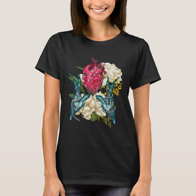 Anatomiskt hjärta och blommor Doktor Valentine T Shirt (Framsida)