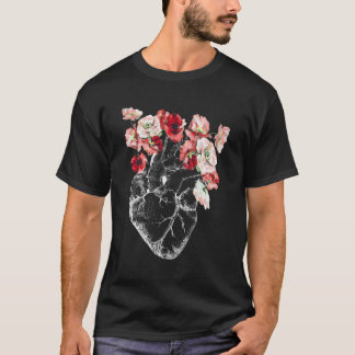 Anatomiskt hjärta och blommor Långärmad T Shirt