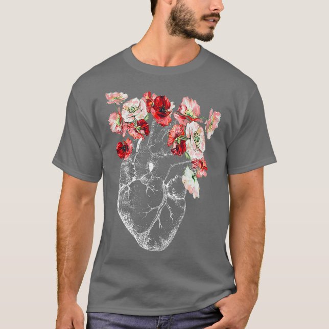Anatomiskt hjärta och blommor t shirt (Framsida)