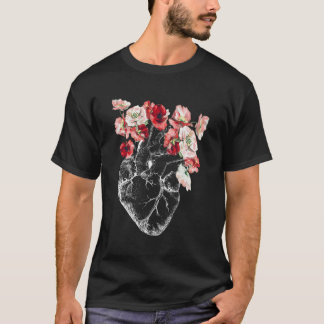 Anatomiskt hjärta och blommor t shirt