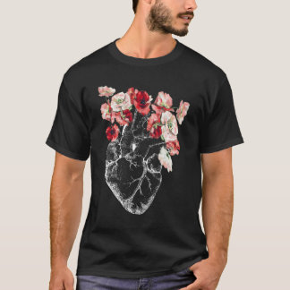 Anatomiskt hjärta och blommor t shirt