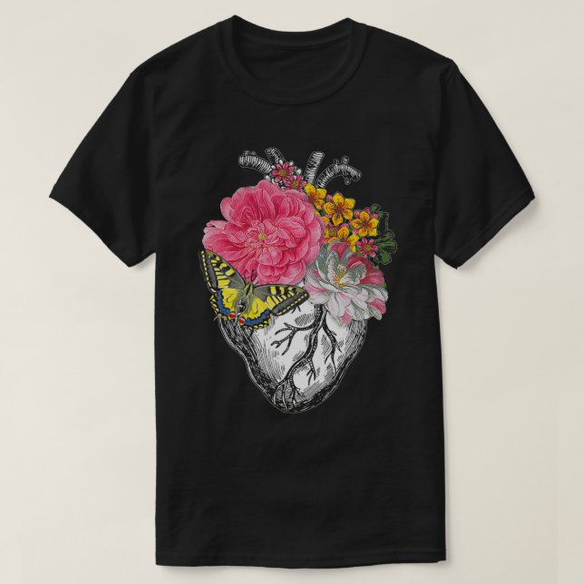 Anatomiskt hjärta och blommor visa din kärlek t shirt (Design framsida)