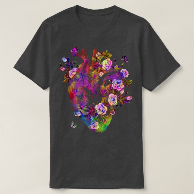 Anatomiskt hjärta och blommor visar dina Kärlek kv T Shirt (Design framsida)