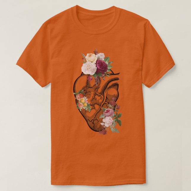 Anatomiskt hjärta och blommor visar dina Kärlek kv T Shirt (Design framsida)