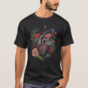 Anatomiskt hjärta och blommor visar Kärlek för Wo T Shirt