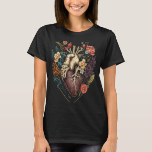 Anatomiskt hjärta och blommor visar Kärlek för Wo T Shirt