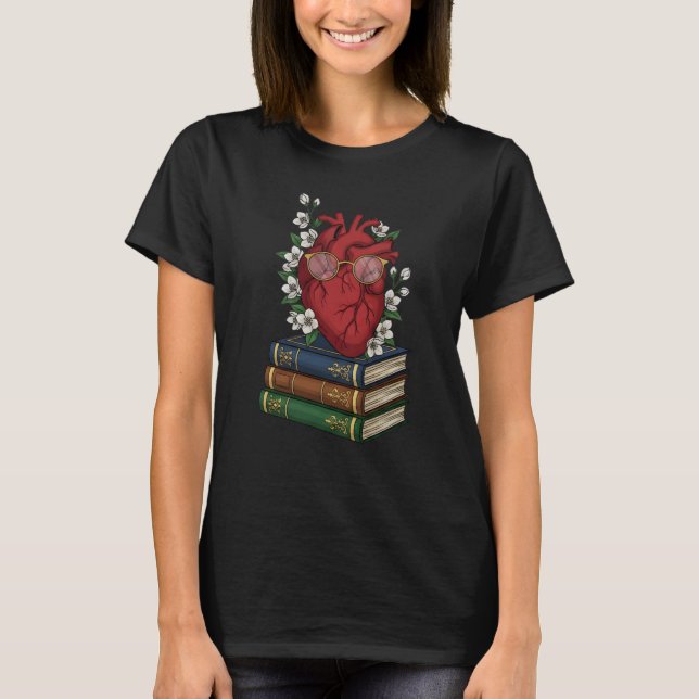 Anatomiskt hjärta och böcker t shirt (Framsida)