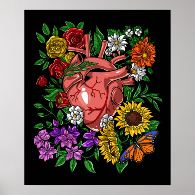 Anatomiskt Hjärtat Blommigt  Poster (Framsidan)