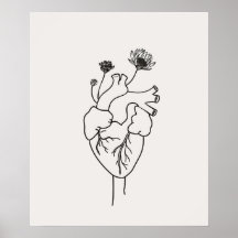 Anatomiskt Hjärtblommor svart minimalistisk konst