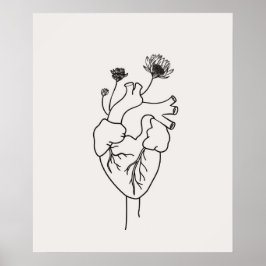 Anatomiskt Hjärtblommor svart minimalistisk konst Poster