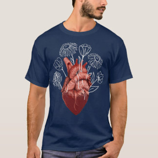 Anatomiskt hjärtvävnad med blommor Tulips Daisy T Shirt