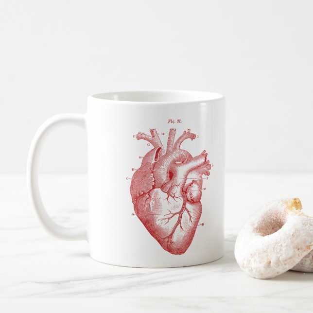 Anatomiskt Red Heart-Vintage Skriv ut kaffe Mugg (Med munk)