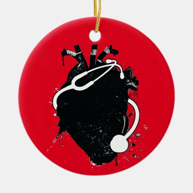 anatomiskt stetoskop i hjärtat julgransprydnad keramik (Framsidan)