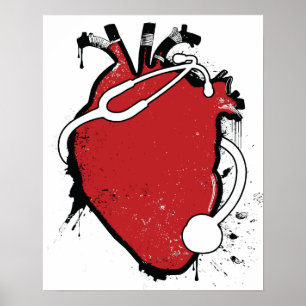 anatomiskt stetoskop i hjärtat poster