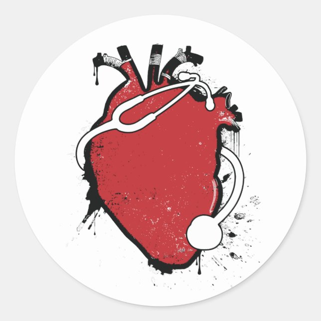 anatomiskt stetoskop i hjärtat runt klistermärke (Framsida)