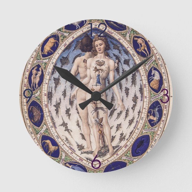 Anatomiskt zodiac Man Wall Clock Rund Klocka (Framsida)