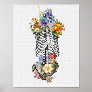 Anatomy Art Print Skeleton Flowers   Sjukvårdsmur Poster