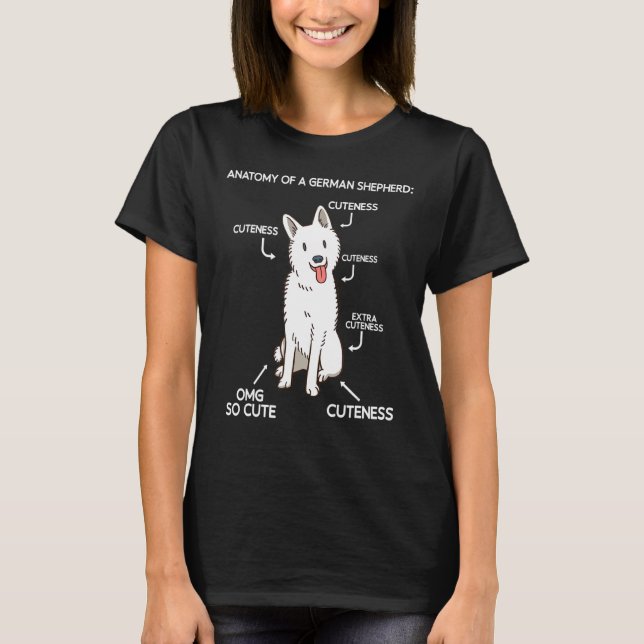 Anatomy Cute White German Shepherd T Shirt (Framsida)