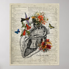 Anatomy Dictionary Art Heart and Flowers Poster