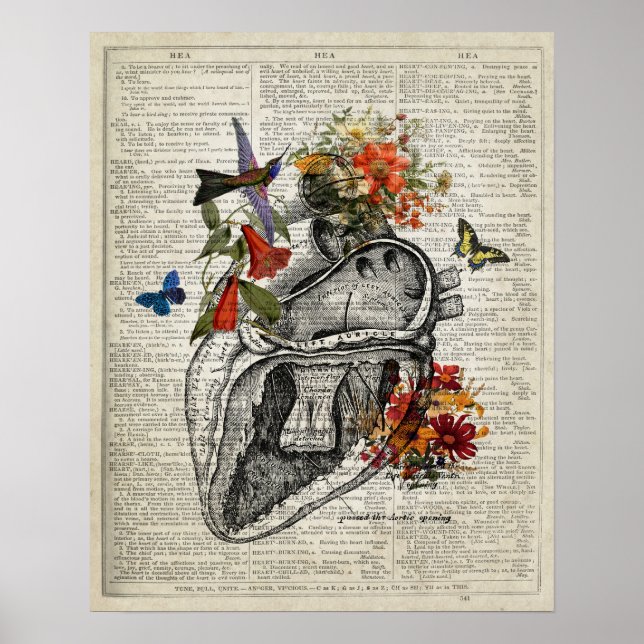 Anatomy Dictionary Art Heart and Flowers Poster (Framsidan)
