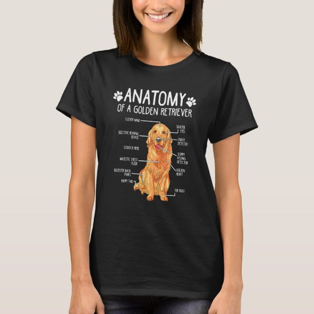 Anatomy Golden Retriever Hund T Shirt (Framsida)