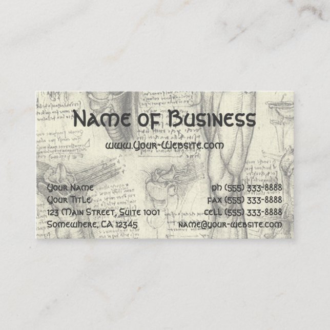 Anatomy Human Larynx och Leg av Leonardo da Vinci Visitkort (Framsida)