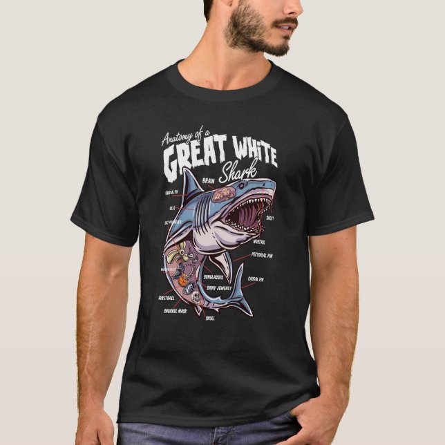 Anatomy of a White Shark Fish Shark Educational  1 T Shirt (Framsida)
